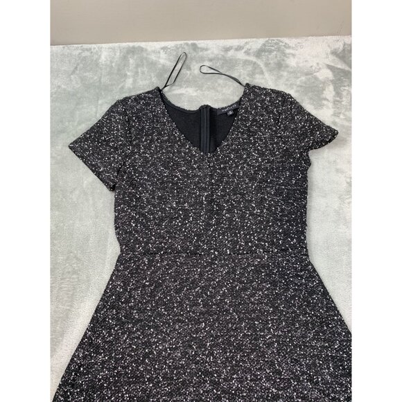 Hailey 23 Womens Medium Black Sparkle A-Line Dress Short Sleeve Zippered Back - Picture 8 of 9